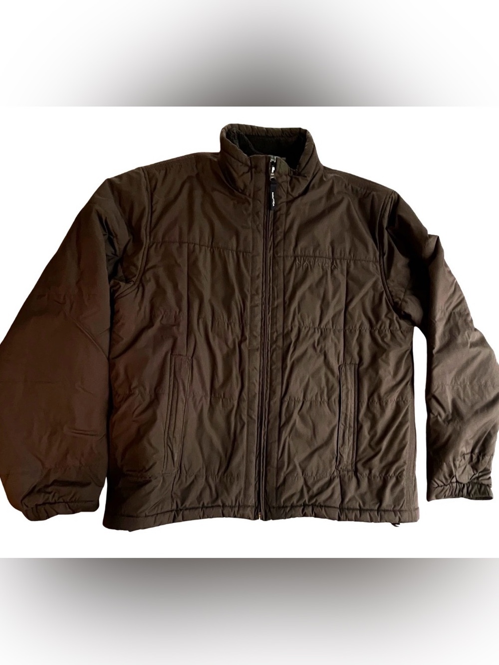 Nautica Puffer Jacket Brown Men’s Small Full Zip Fleece Lined Winter Coat